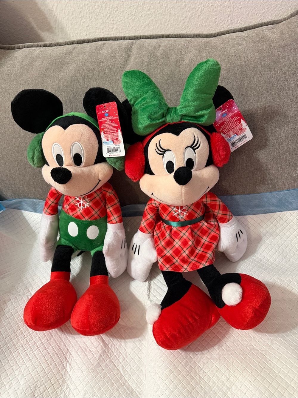 Disney Holiday Minnie & Mickey Plush Duo in Red, Green, Black, White